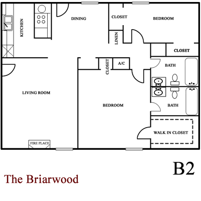 Briarwood Two Bedroom / Two Bath - 1100 Sq. Ft.*